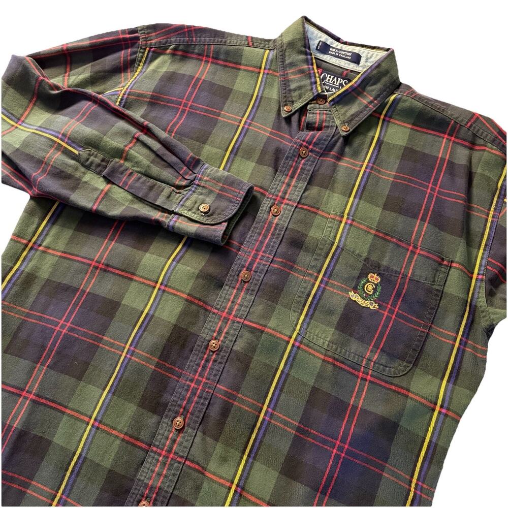 Vintage Chaps Ralph Lauren Men's Small Plaid Cotton Long Sleeve Button Up Crest